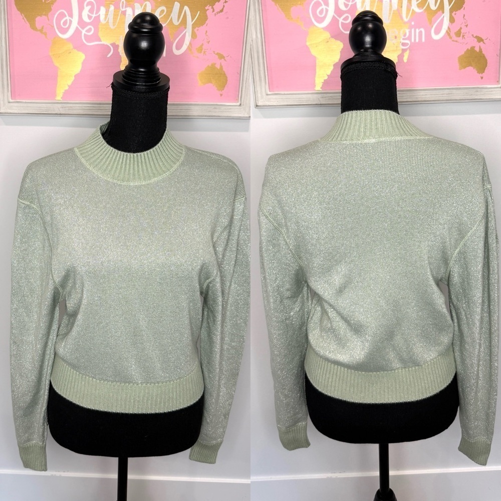 Free People Sparkly Green Cowl Neck Sweater (S)